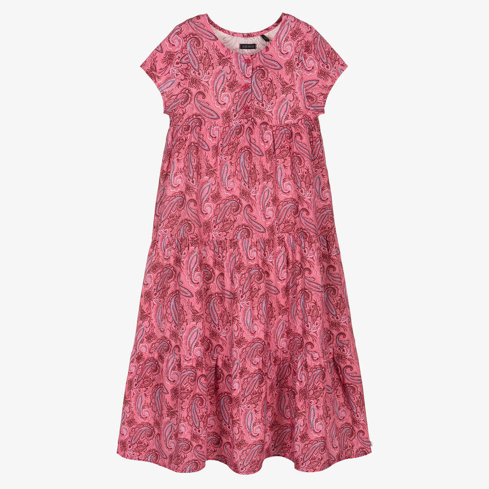 IKKS - Розовое длинное платье с принтом пейсли | Childrensalon