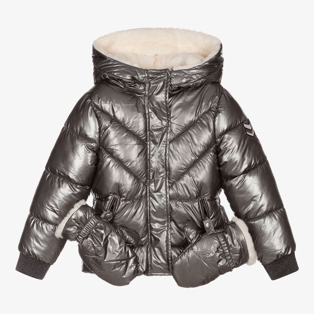 IKKS - Серебристая утепленная куртка с капюшоном | Childrensalon