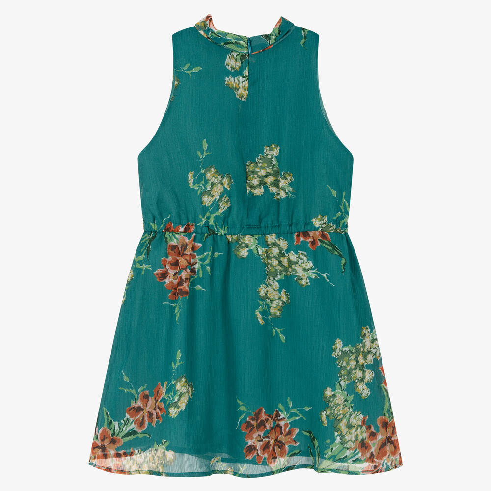 IKKS-Teal Blue Floral Chiffon Dress | Childrensalon Outlet