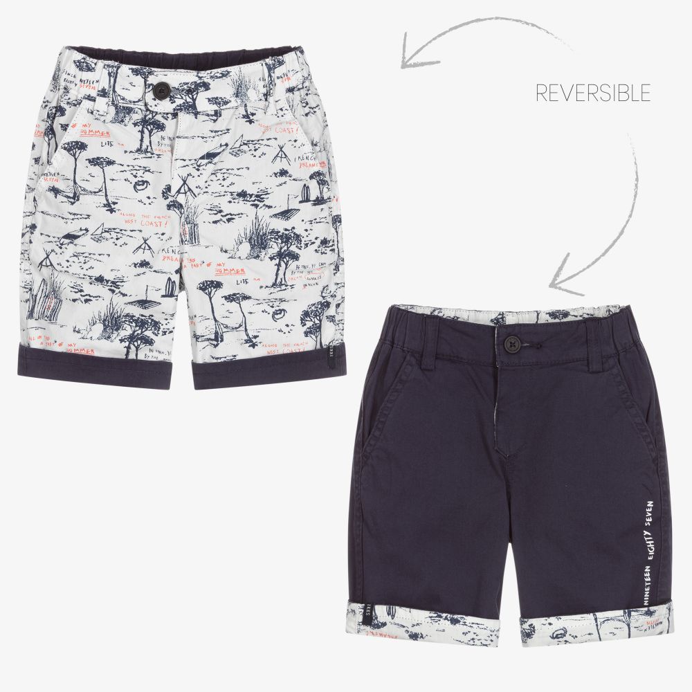 IKKS - White & Blue Reversible Shorts | Childrensalon