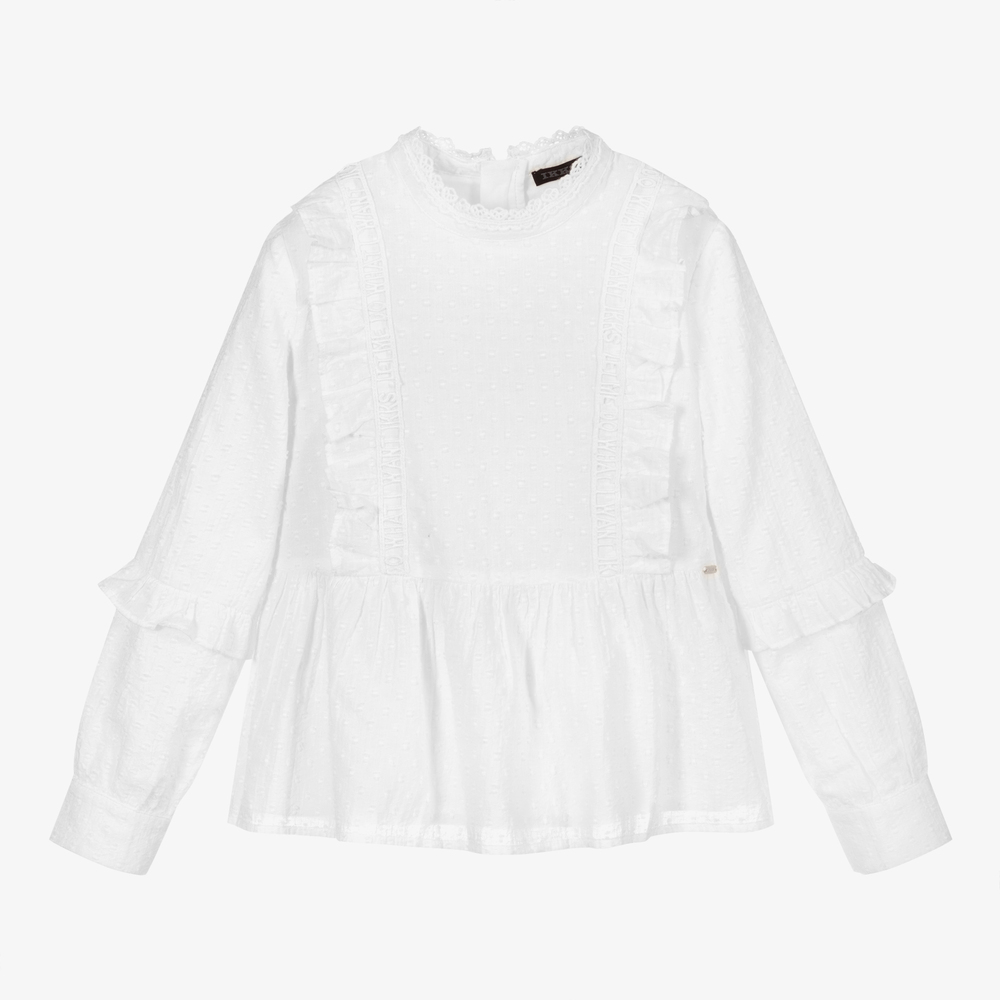 IKKS - Белая хлопковая блузка с рюшами | Childrensalon