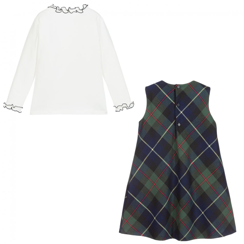 Il Gufo-فستان تارتان و توب قطن جيرسي لون كحلي و عاجي | Childrensalon Outlet