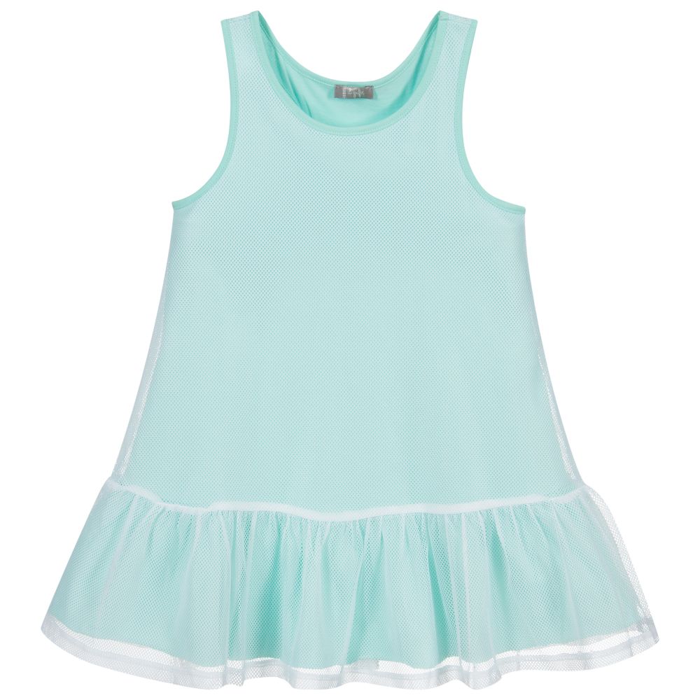 Il Gufo - Robe vert d'eau et blanche en résille | Childrensalon