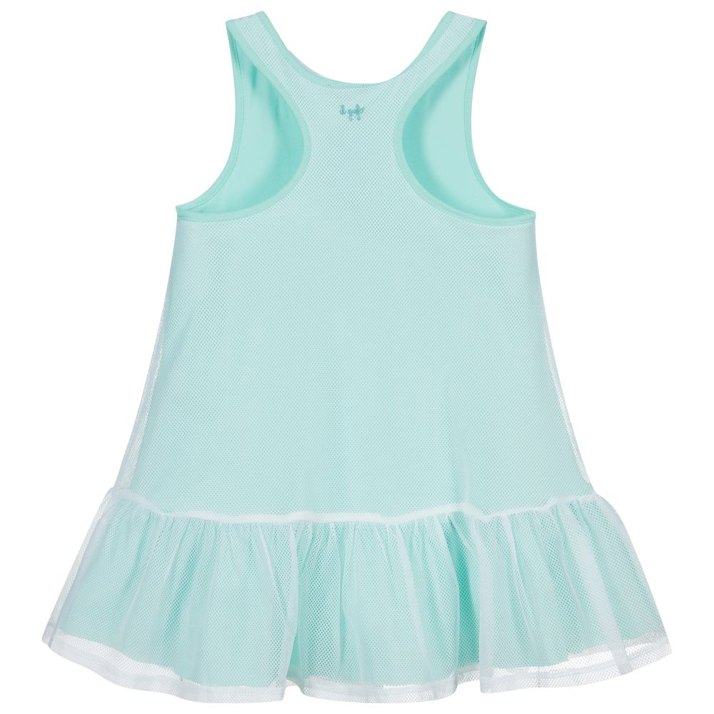 إيل غوفو-فستان شبك لون أخضر أكوا وأبيض | Childrensalon Outlet