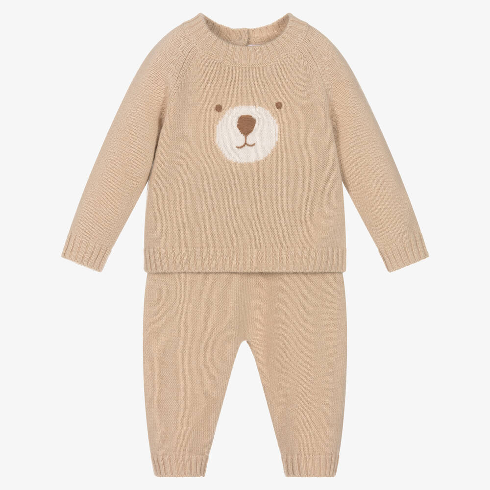 Il Gufo-Baby Beige Wool Knit Trousers Set | Childrensalon Outlet