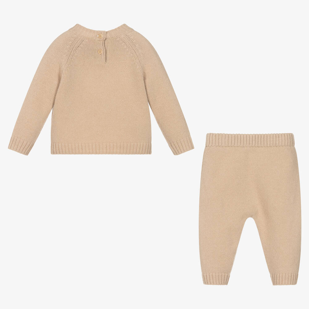 Il Gufo-Baby Beige Wool Knit Trousers Set | Childrensalon Outlet