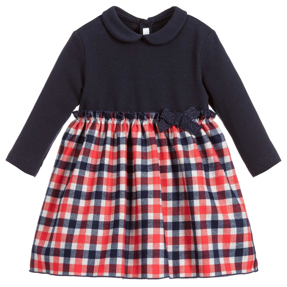 Il Gufo - Baby Blue & Red Check Dress | Childrensalon