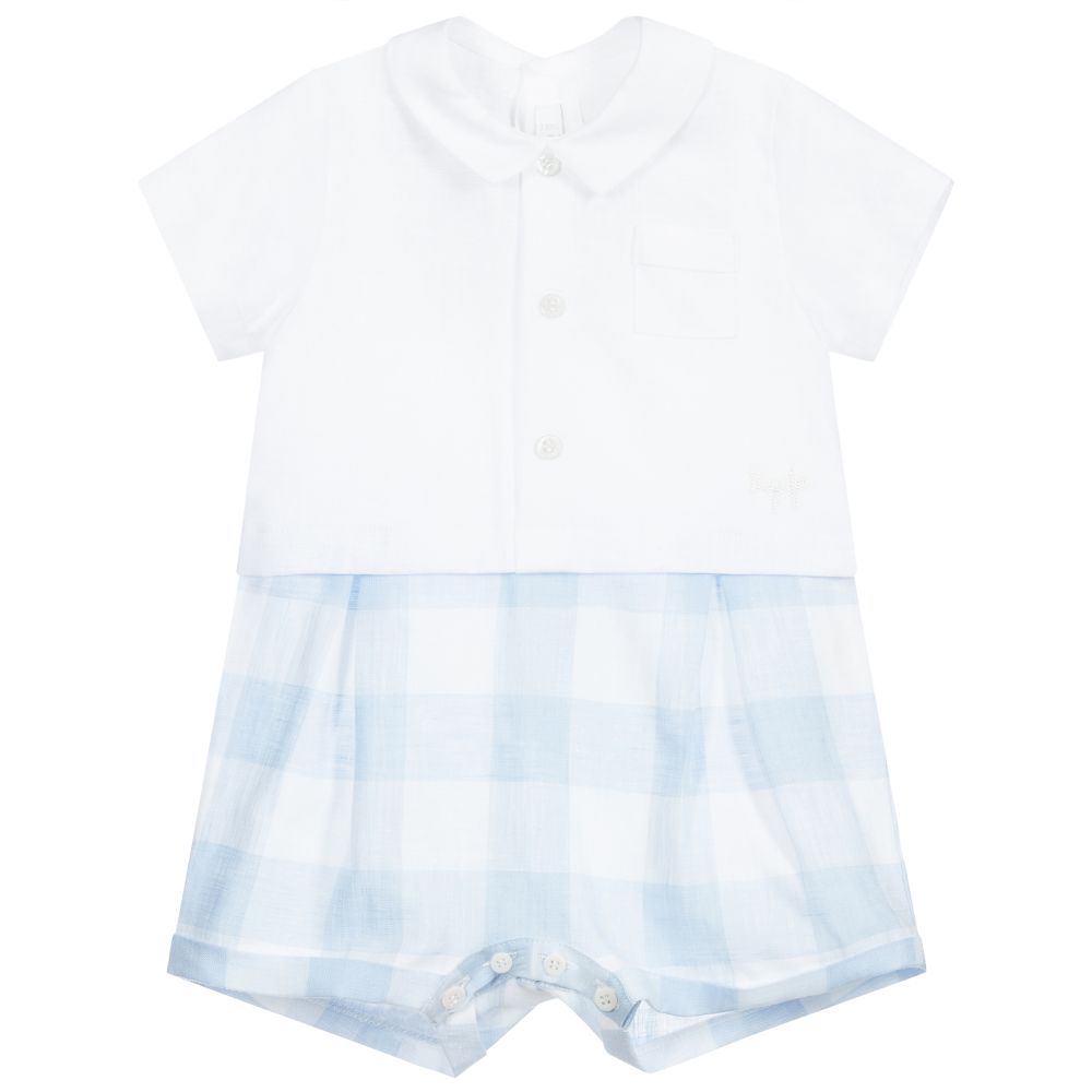 Il Gufo - Combi-short bleue et blanche Bébé garçon | Childrensalon