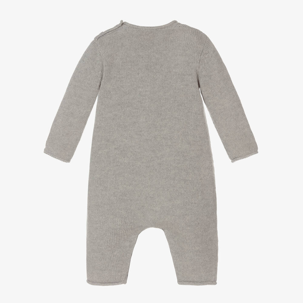 Il Gufo-أوفرول رومبر صوف محبوك لون رمادي للمواليد | Childrensalon Outlet