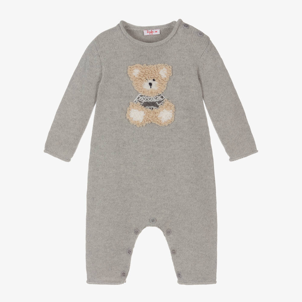 Il Gufo-Baby Boys Grey Wool Knit Teddy Romper | Childrensalon Outlet
