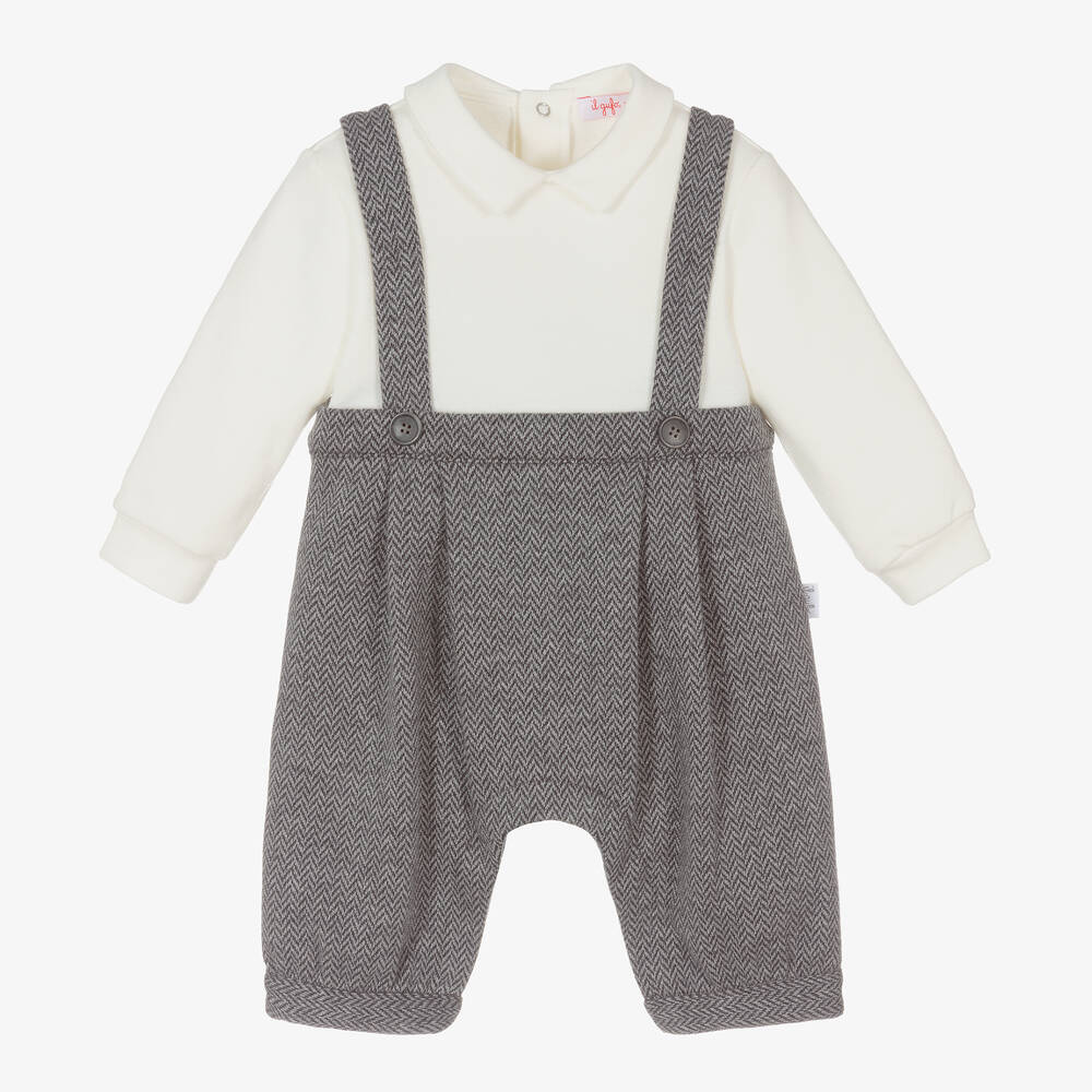 Il Gufo - Baby Boys Ivory & Grey Cotton Romper | Childrensalon