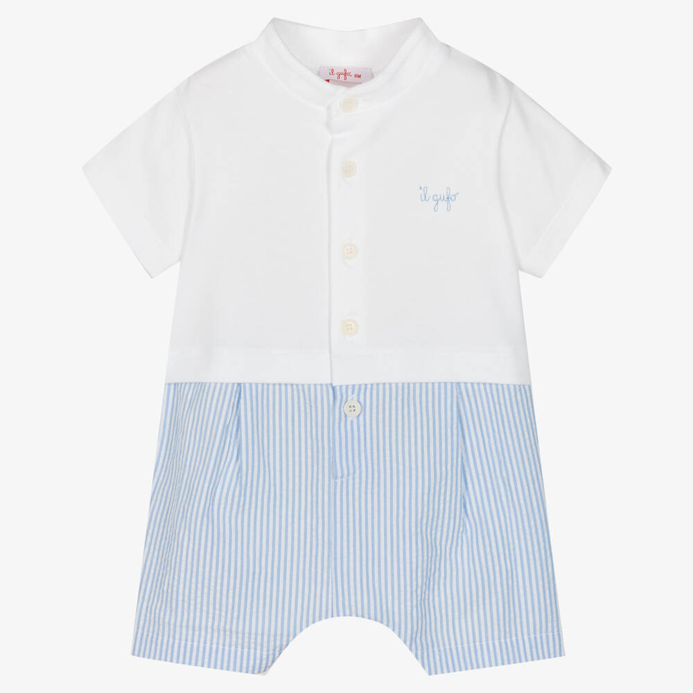 Il Gufo - Barboteuse bleue blanche en coton | Childrensalon