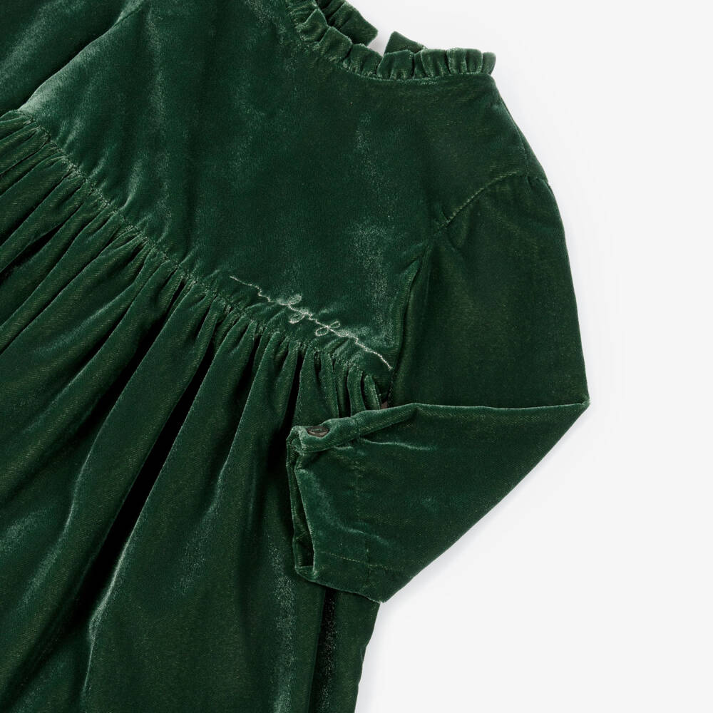 Il Gufo-Baby Girls Emerald Green Velvet Dress | Childrensalon Outlet