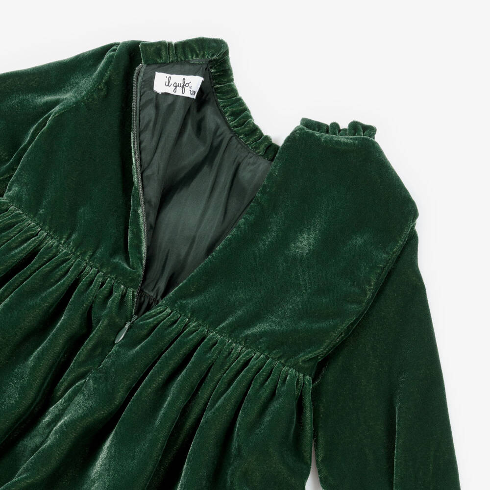 Il Gufo-Baby Girls Emerald Green Velvet Dress | Childrensalon Outlet