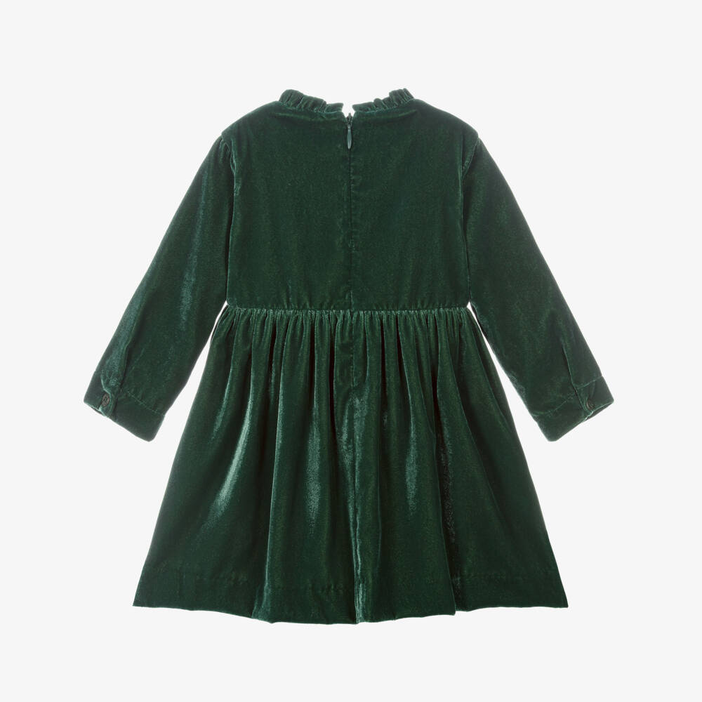 Il Gufo-Baby Girls Emerald Green Velvet Dress | Childrensalon Outlet