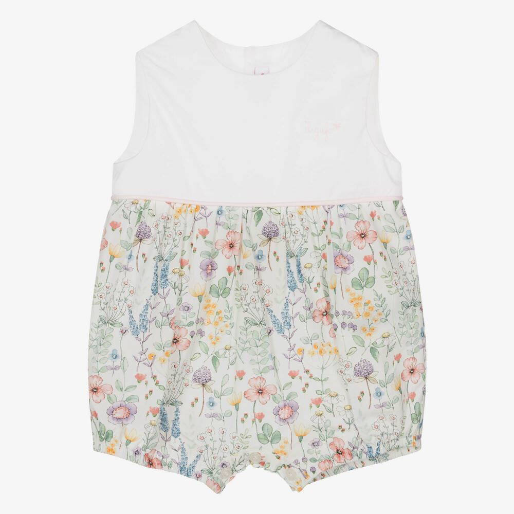 Il Gufo-Baby Girls Ivory Floral Organic Cotton Shortie | Childrensalon Outlet