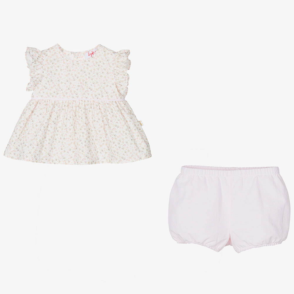 Il Gufo-Baby Girls Pink Floral Shorts Set | Childrensalon Outlet