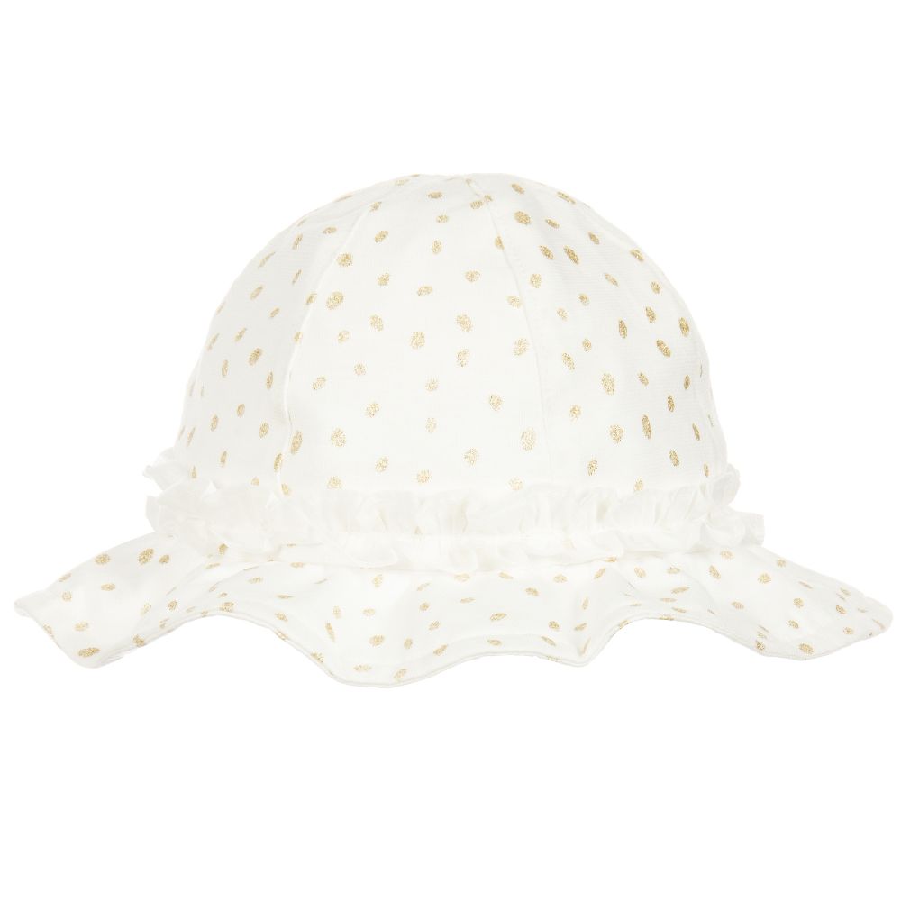Il Gufo - قبعة قطن لون أبيض وذهبي للرضيعات | Childrensalon