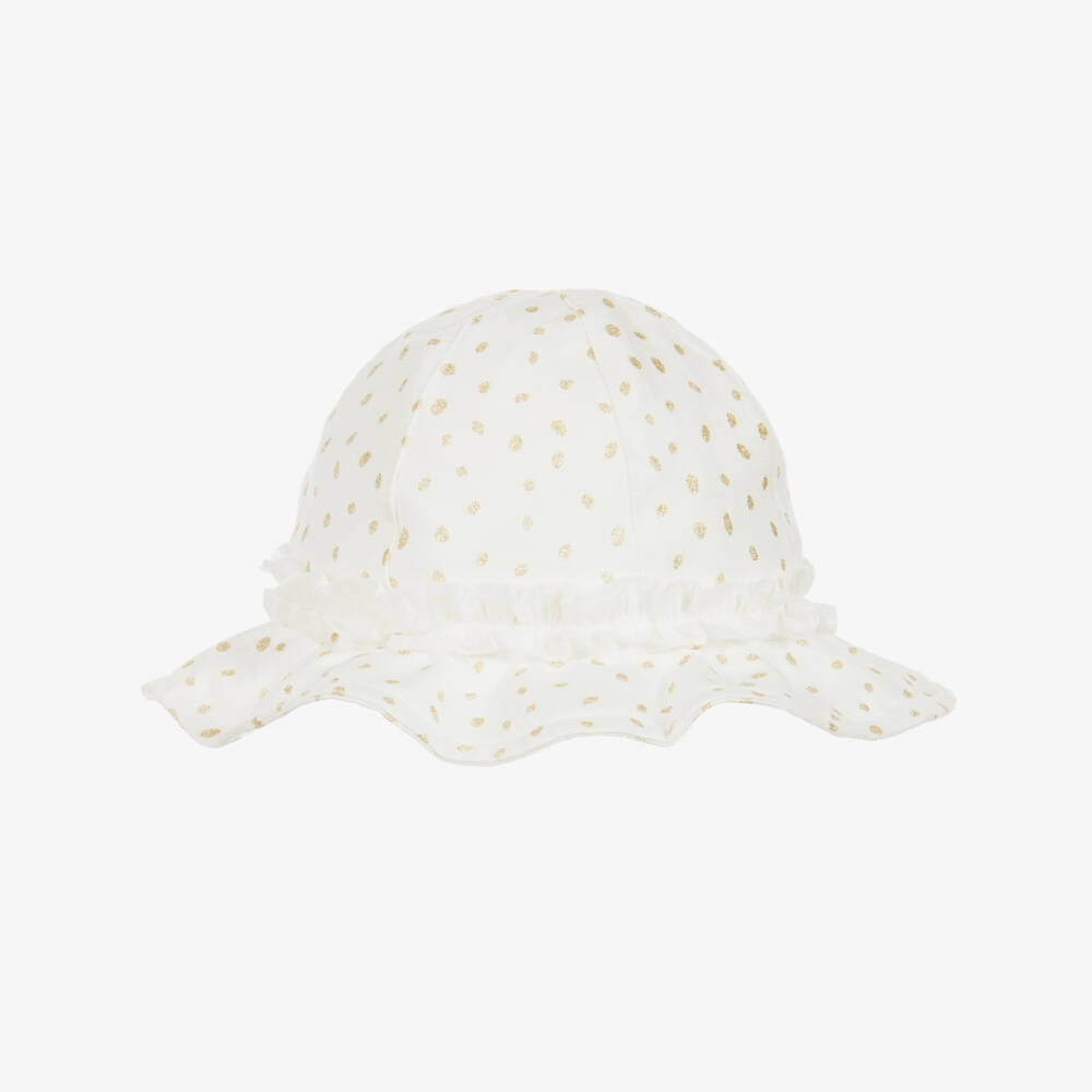 Il Gufo-قبعة قطن لون أبيض وذهبي للرضيعات | Childrensalon Outlet