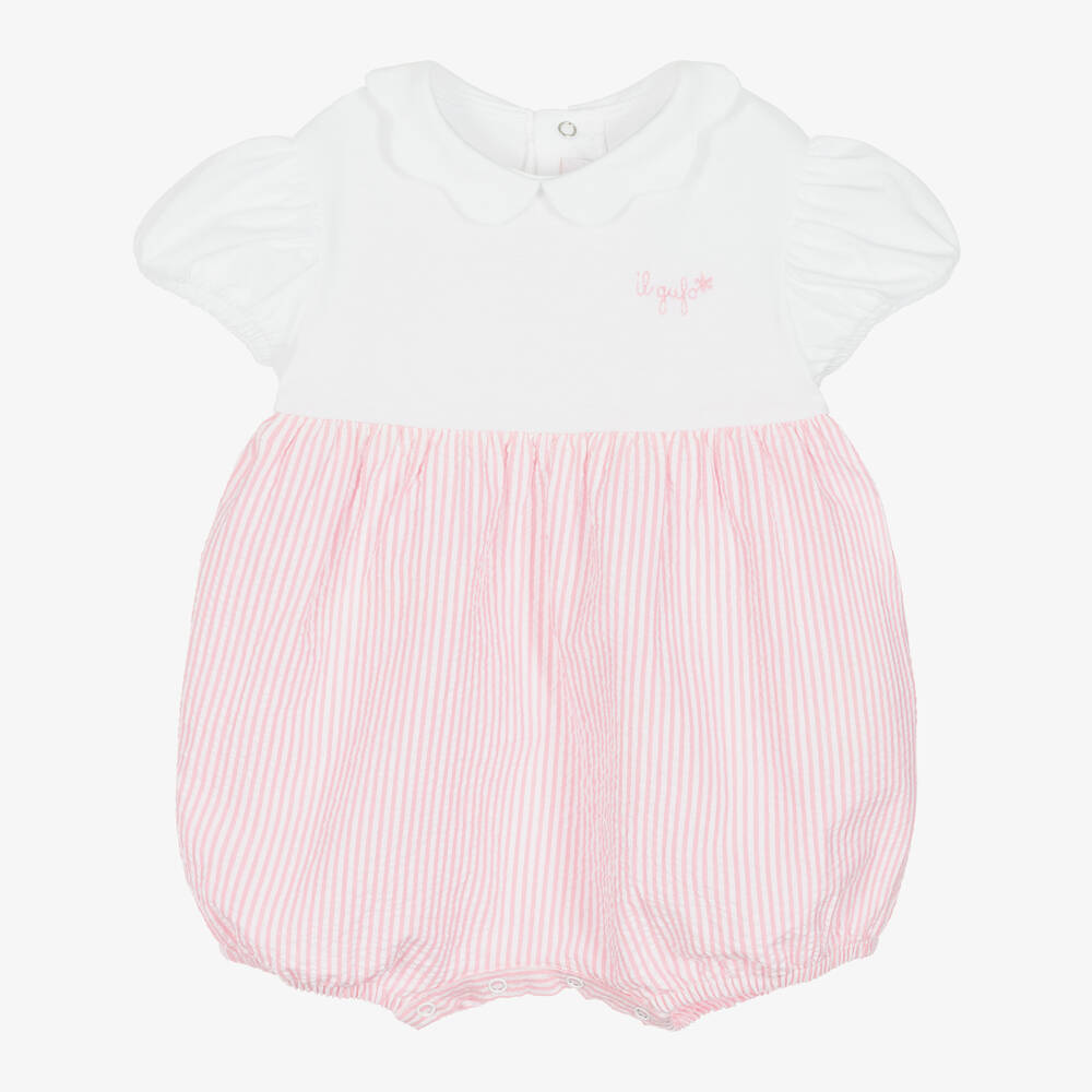 Il Gufo - Baby Girls White & Pink Cotton Shortie | Childrensalon