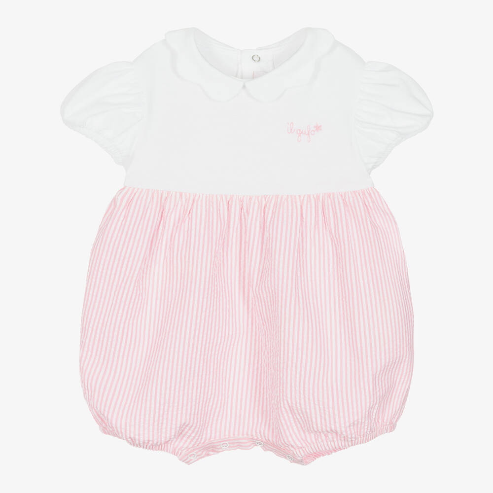 Il Gufo-Baby Girls White & Pink Cotton Shortie | Childrensalon Outlet
