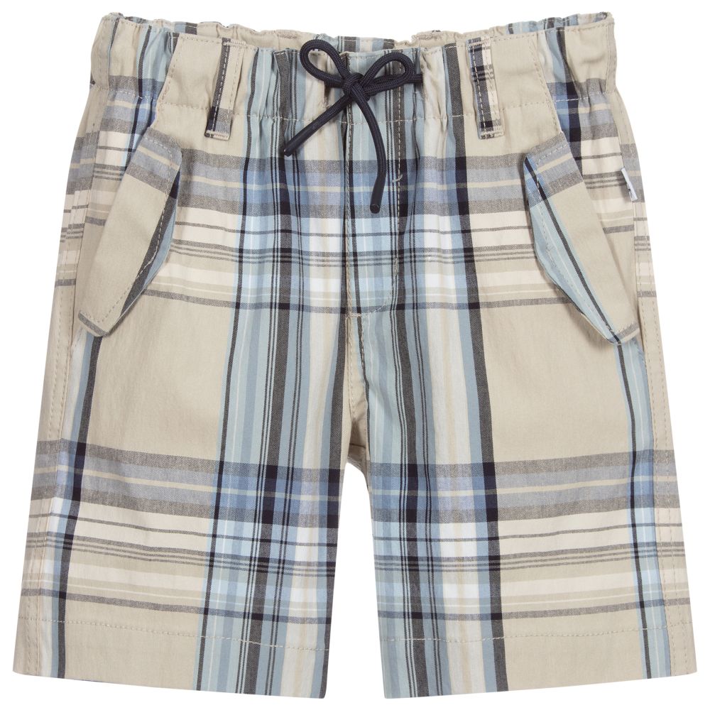 Il Gufo - Beige & Blue Check Shorts | Childrensalon