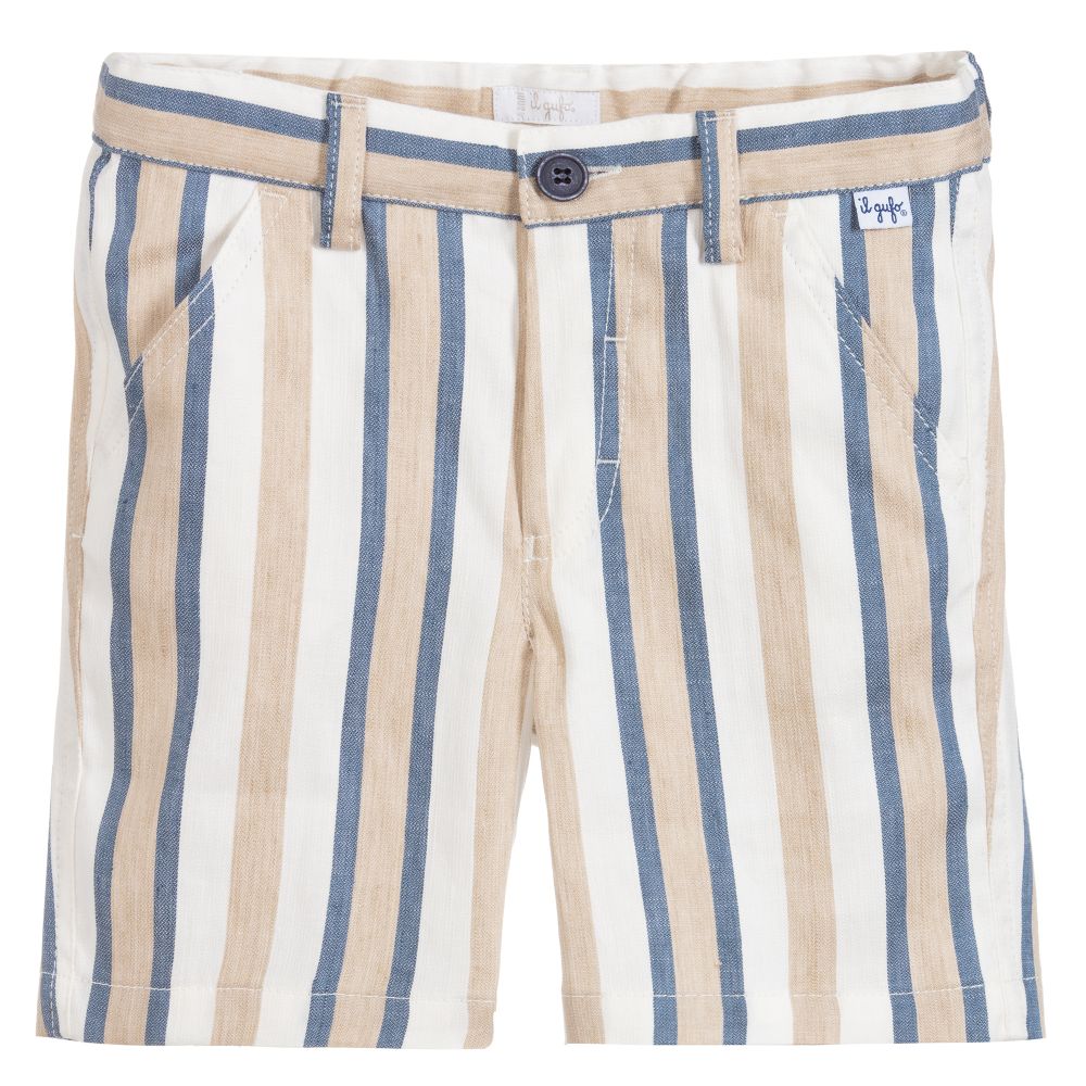 Il Gufo - Beige & Blue Linen Shorts | Childrensalon