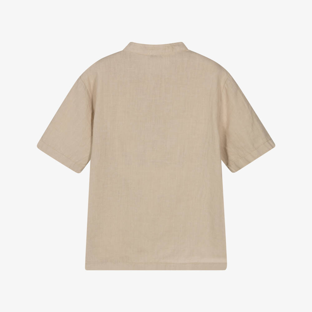 Il Gufo-Beige Boys Collar-Free Linen Top | Childrensalon Outlet