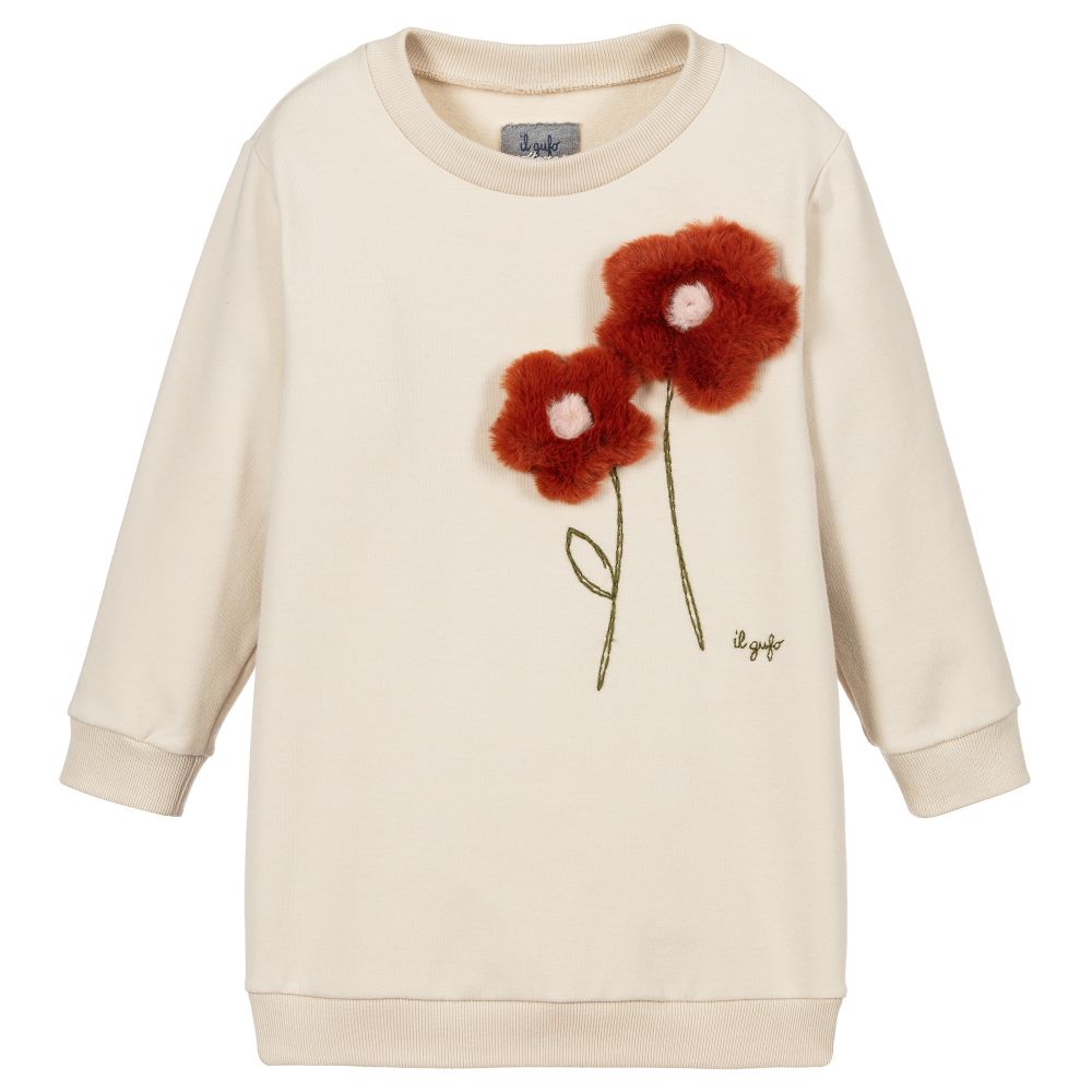 Il Gufo - Beige Cotton Sweatshirt Dress | Childrensalon