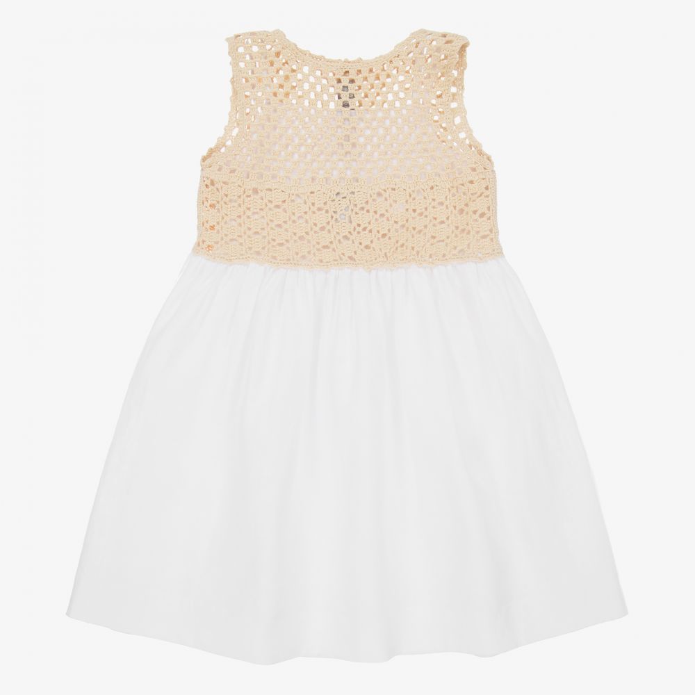 Il Gufo - Beige Crochet Cotton Dress | Childrensalon