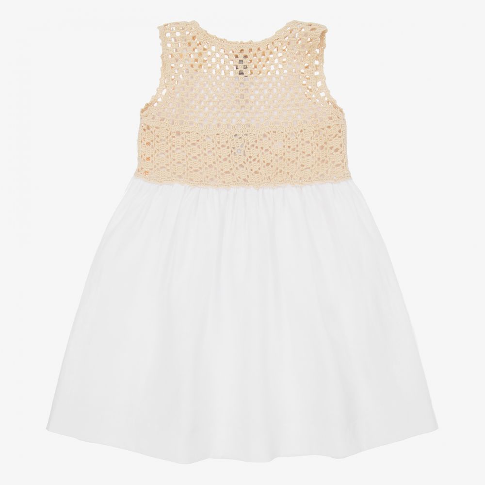 Il Gufo-Beige Crochet Cotton Dress | Childrensalon Outlet