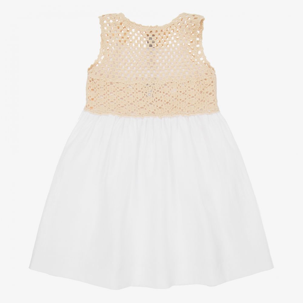 Il Gufo - Robe beige en coton et crochet | Childrensalon