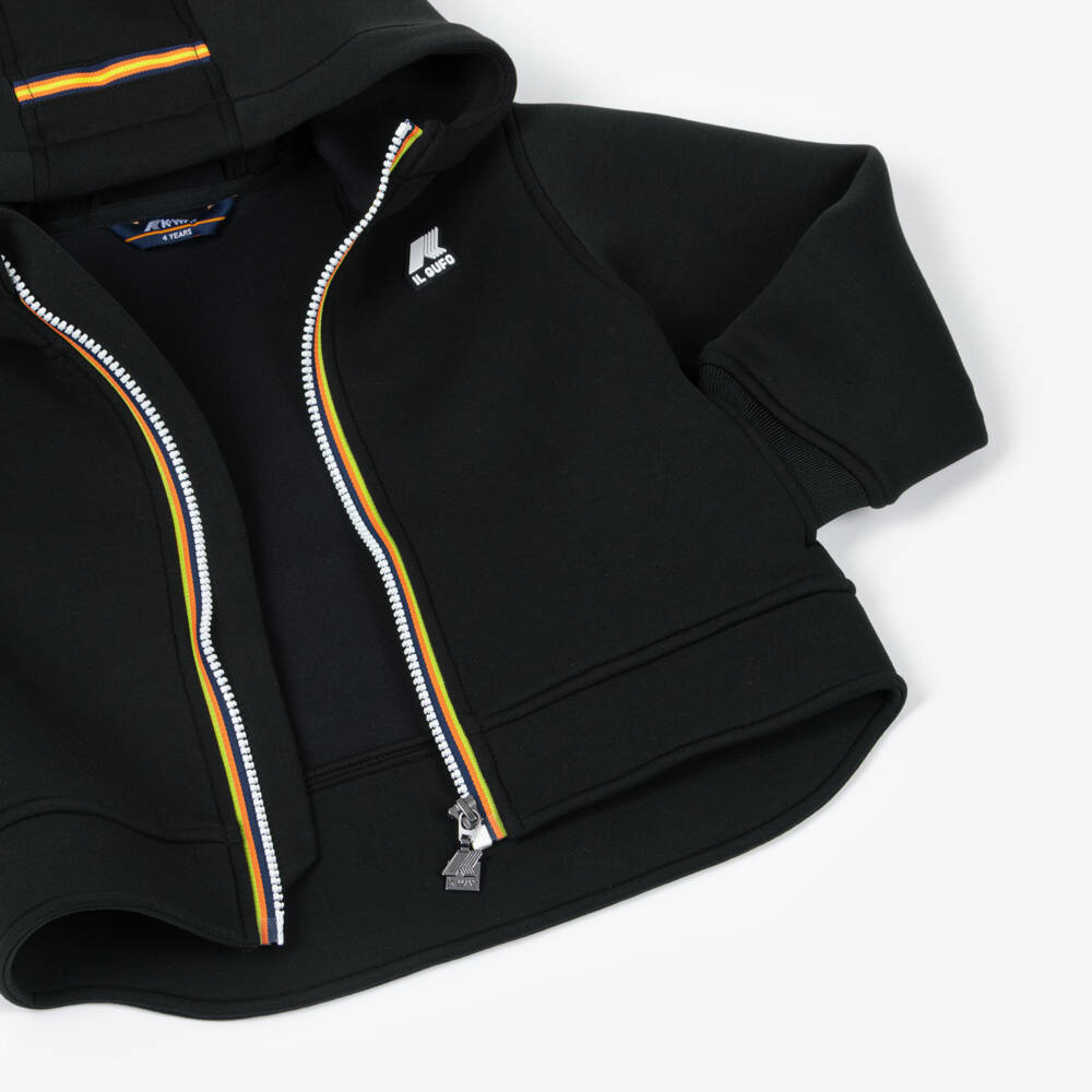 Il Gufo-Black Hooded Neoprene Zip-Up Hooded K-Way Top | Childrensalon Outlet
