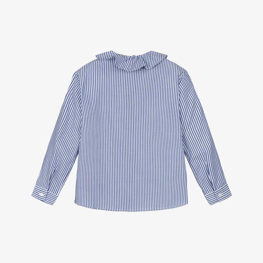 Il Gufo-Blue And White Stripe Collar Button Down Blouse | Childrensalon Outlet