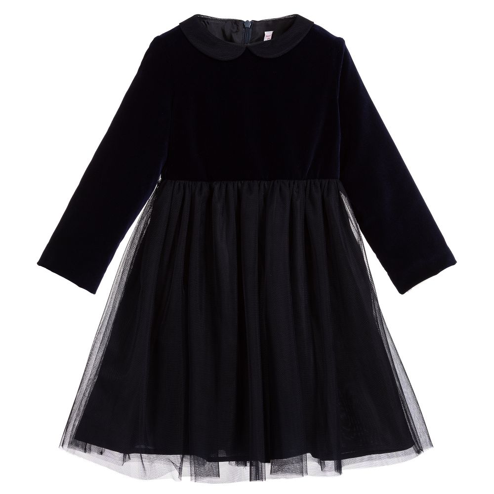 Il Gufo-Blue & Black Velvet Dress | Childrensalon Outlet