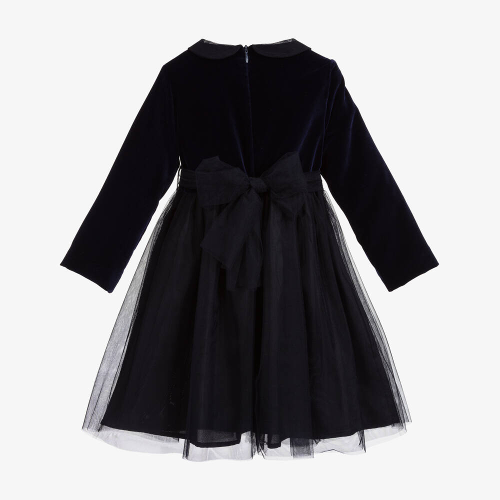 Il Gufo-Blue & Black Velvet Dress | Childrensalon Outlet
