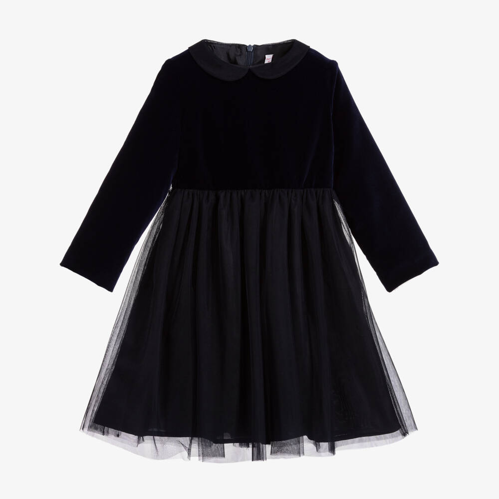 Il Gufo-Blue & Black Velvet Dress | Childrensalon Outlet