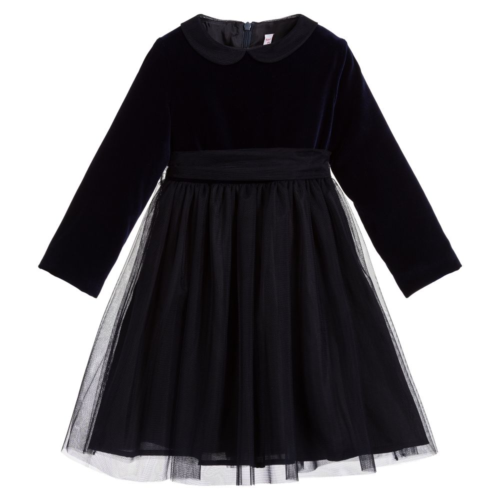 Il Gufo - Blue & Black Velvet Dress | Childrensalon