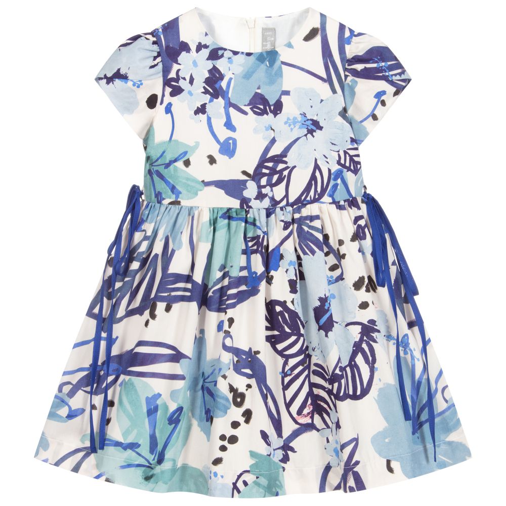 Il Gufo-Blue Cotton Floral Dress | Childrensalon Outlet