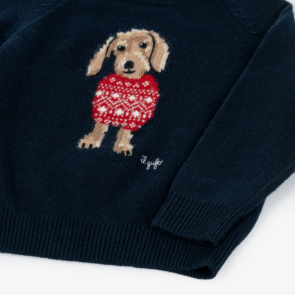 Il Gufo-Blue Dog Knit Sweater | Childrensalon Outlet