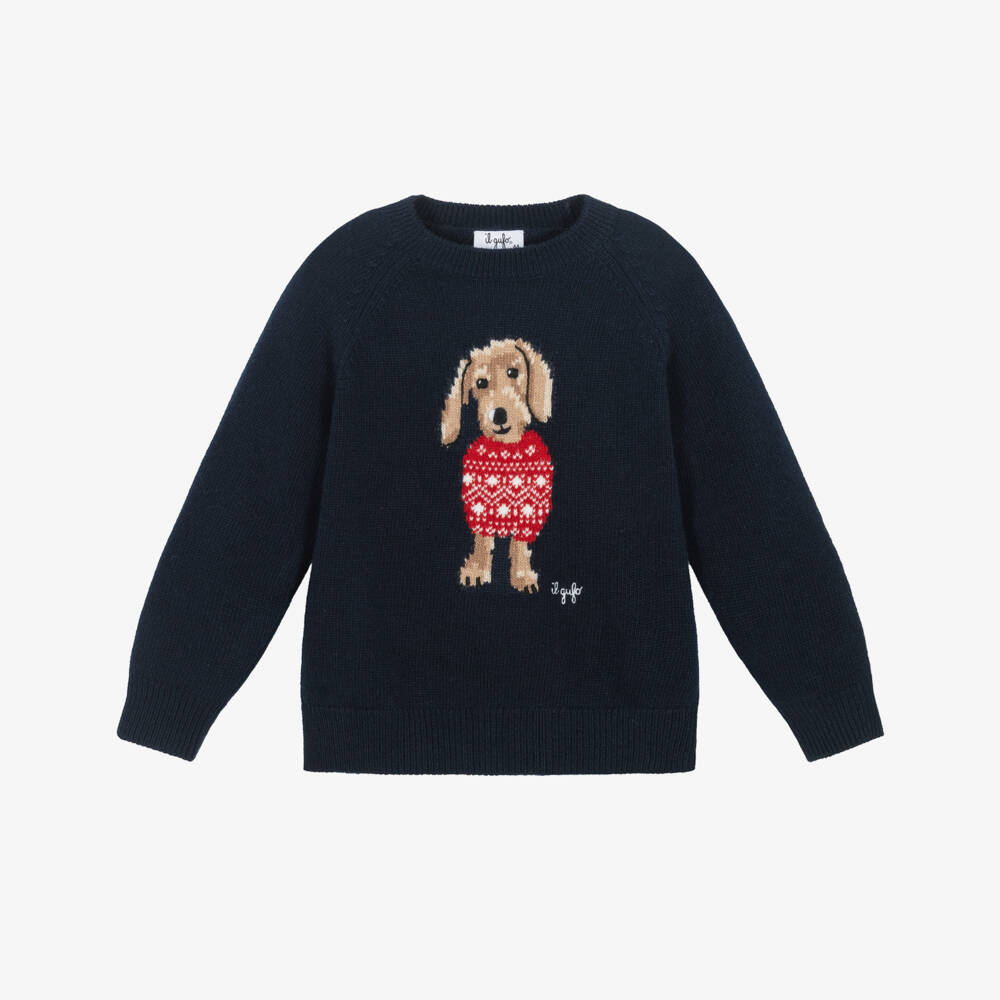 Il Gufo-Blue Dog Knit Sweater | Childrensalon Outlet