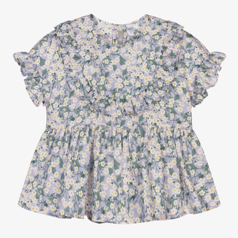 Il Gufo - Голубая блузка с цветочным принтом Liberty | Childrensalon