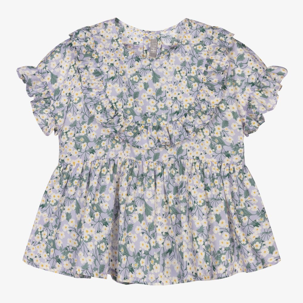 Il Gufo - Blaue Bluse mit Liberty-Print | Childrensalon