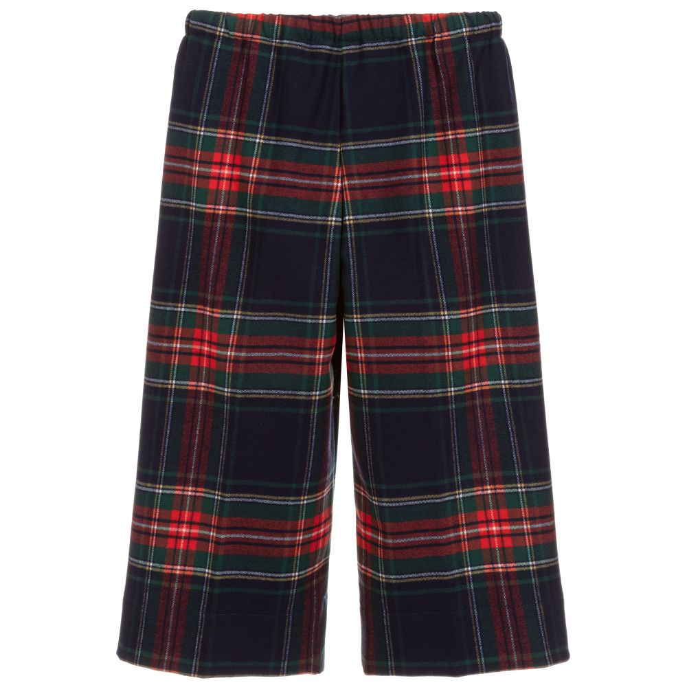 Il Gufo-بنطلون كولوت تارتان مزيج فيسكوز لون كحلي وأحمر للبنات | Childrensalon Outlet