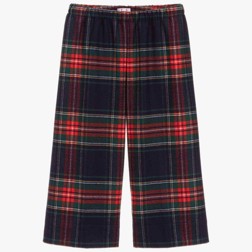 Il Gufo-بنطلون كولوت تارتان مزيج فيسكوز لون كحلي وأحمر للبنات | Childrensalon Outlet