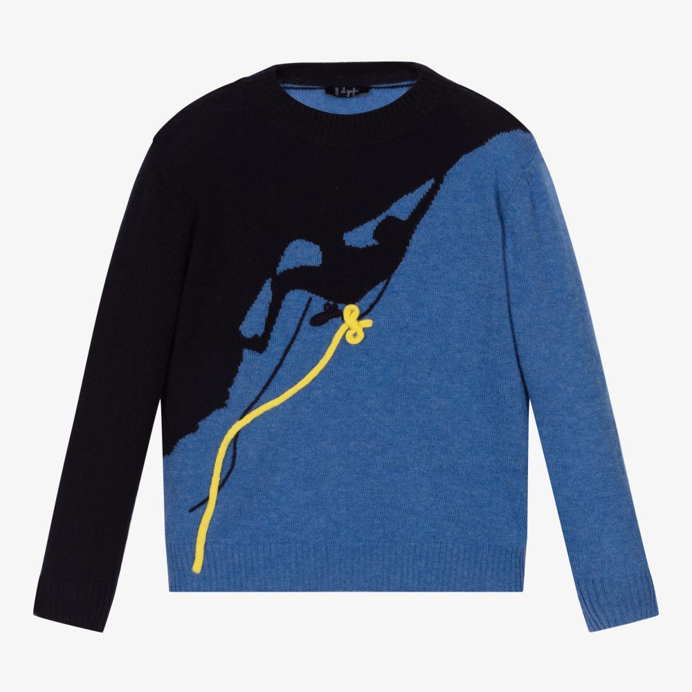 Il Gufo - Blauer Pullover mit Bergsteiger-Motiv | Childrensalon