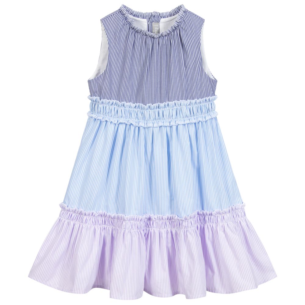 Il Gufo - فستان قطن مقلم لون أزرق ، أبيض و زهري | Childrensalon