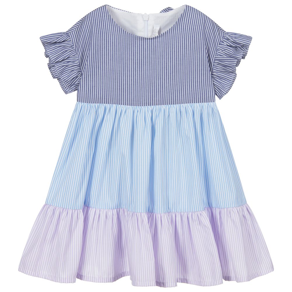 Il Gufo - Blue Striped Cotton Dress | Childrensalon