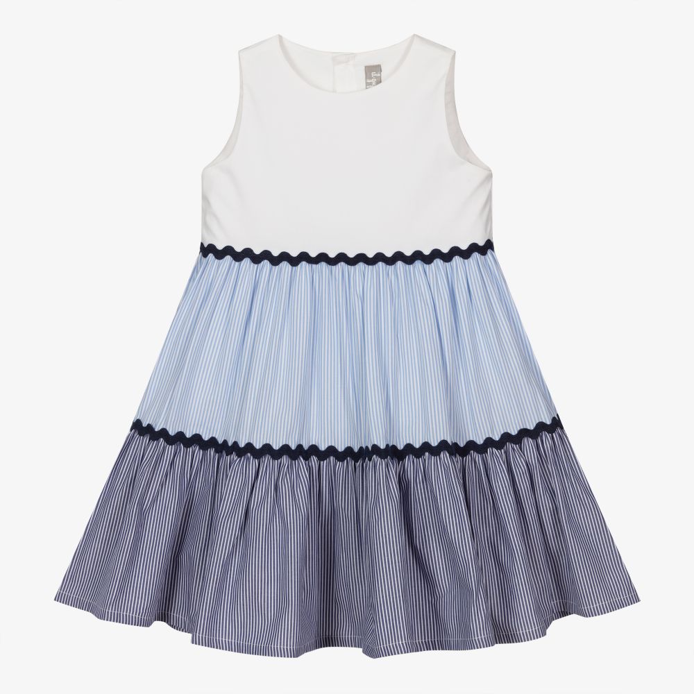 Il Gufo - Blue Striped Cotton Dress | Childrensalon
