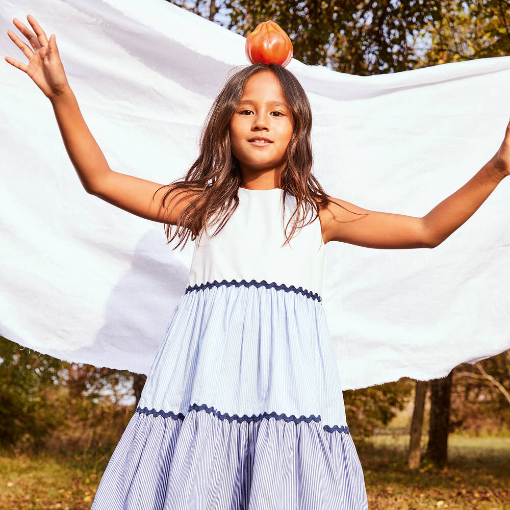 Il Gufo-Blue Striped Cotton Dress | Childrensalon Outlet